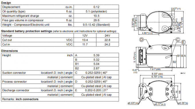 BD35F ضاغط التبريد المكبس الهرماتي R134a 100-240V / 50-60Hz 1